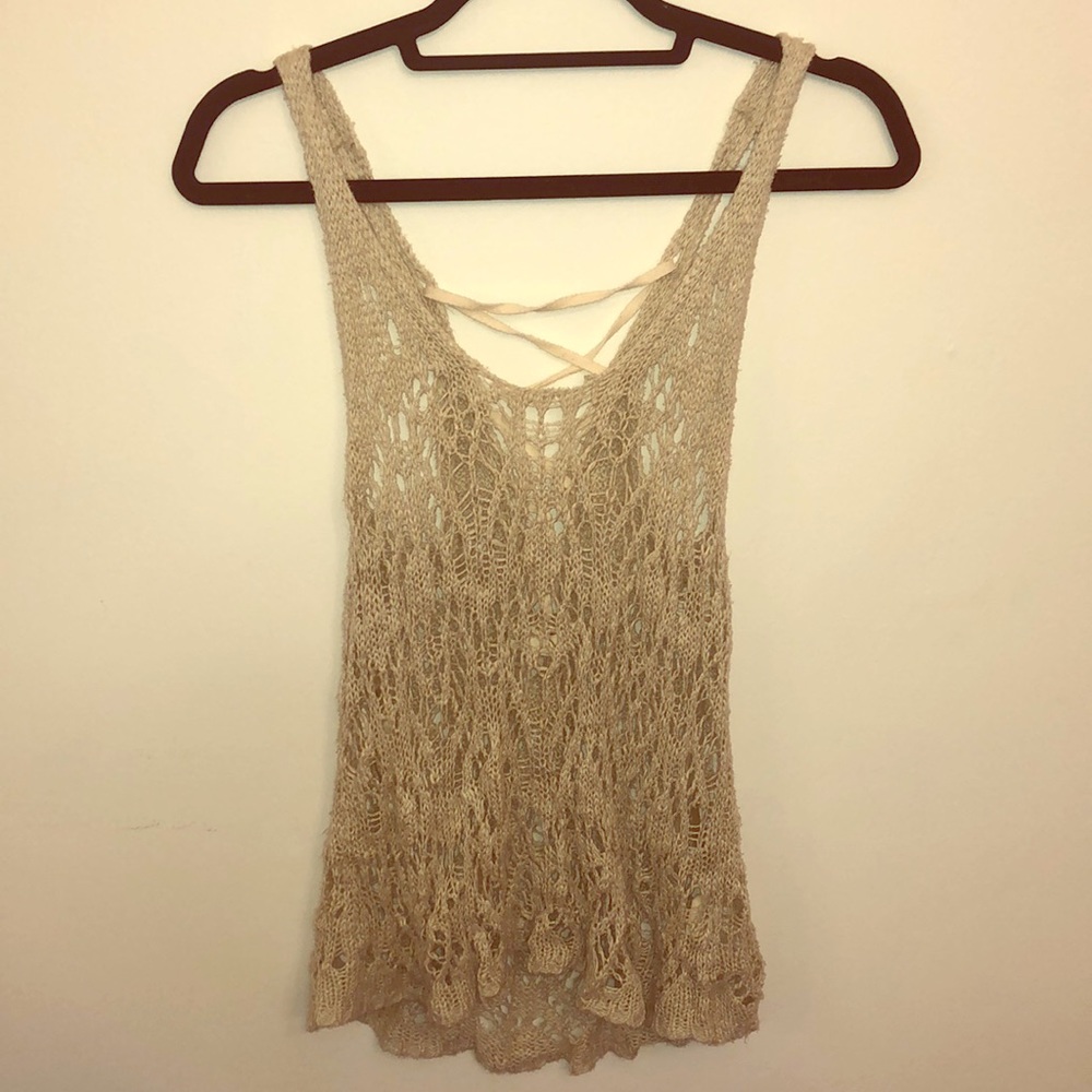 Tan Open Weave Tank Top